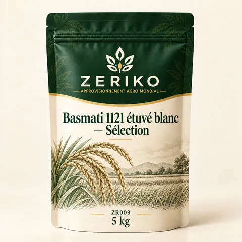 ZERIKO · Basmati 1121 étuvé blanc — Sélection · maquette d’emballage