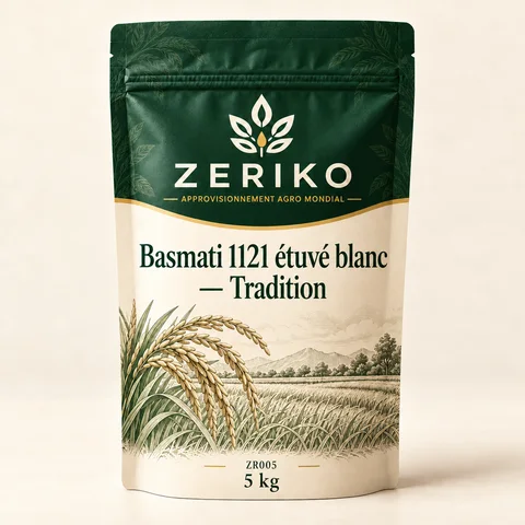 ZERIKO · Basmati 1121 étuvé blanc — Tradition · maquette d’emballage