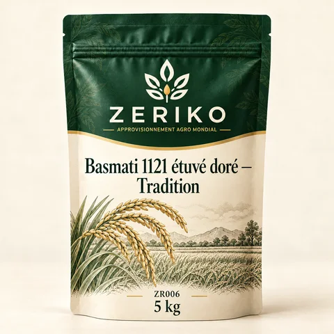 ZERIKO · Basmati 1121 étuvé doré — Tradition · maquette d’emballage