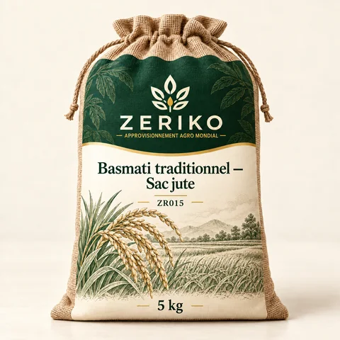 ZERIKO · Basmati traditionnel — Sac jute · maquette d’emballage