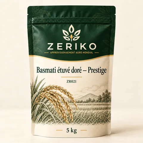 ZERIKO · Basmati étuvé doré — Prestige · maquette d’emballage